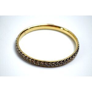 Gold Tone Dangle Bracelet Marked " W "‎ with Herringbone Pattern 2.75" Across